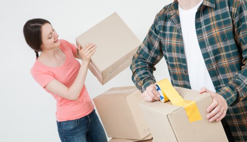 Professional movers packing household items in Denmark